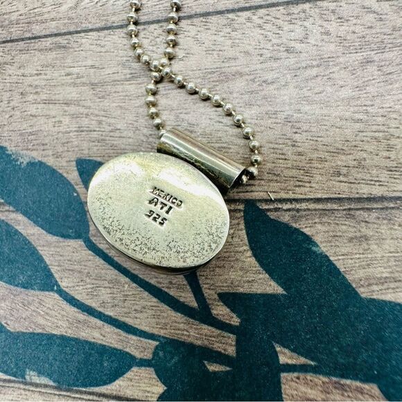 Sterling Silver Blue Cateye Necklace 24 In B3 - Picture 3 of 4